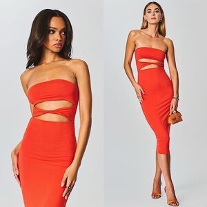 NWT RETROFETE SER.O.YA Strapless Twist Front Cutout Bodycon Jersey Midi Dress XL